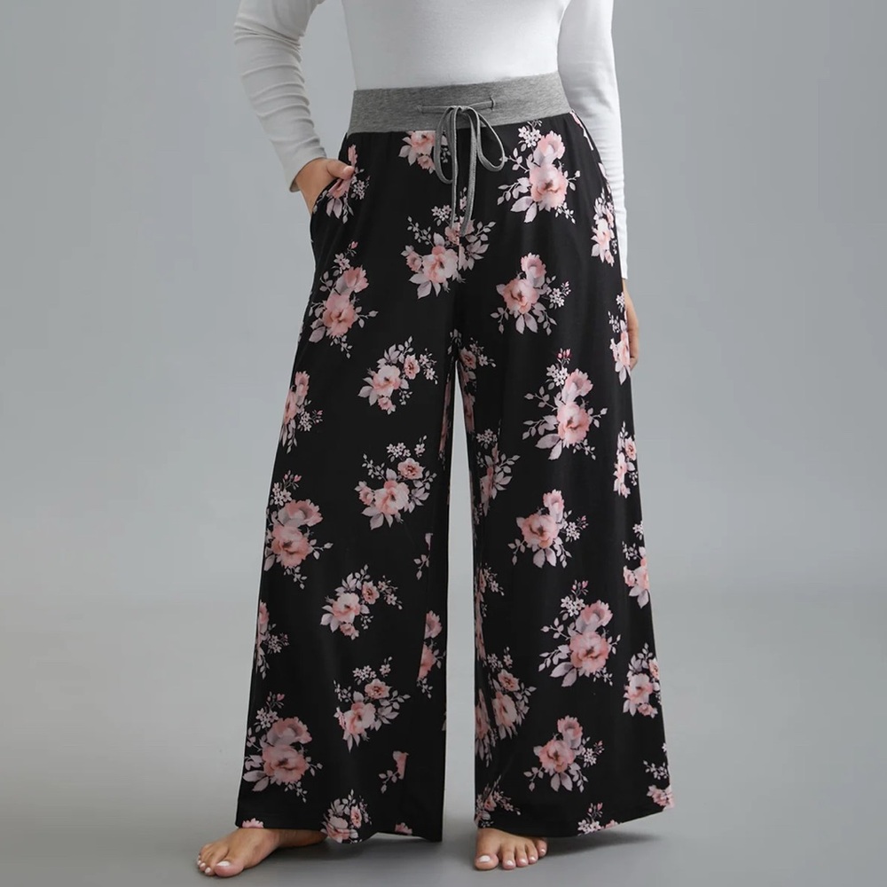 Bloomchic Floral Contrast Waist Lounge Bottoms 10